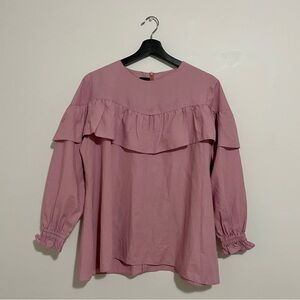 VINTAGE Romantic Tiered Ruffle Blouse Flowy Tunic Smock Top (Mauve Pink, S/M)